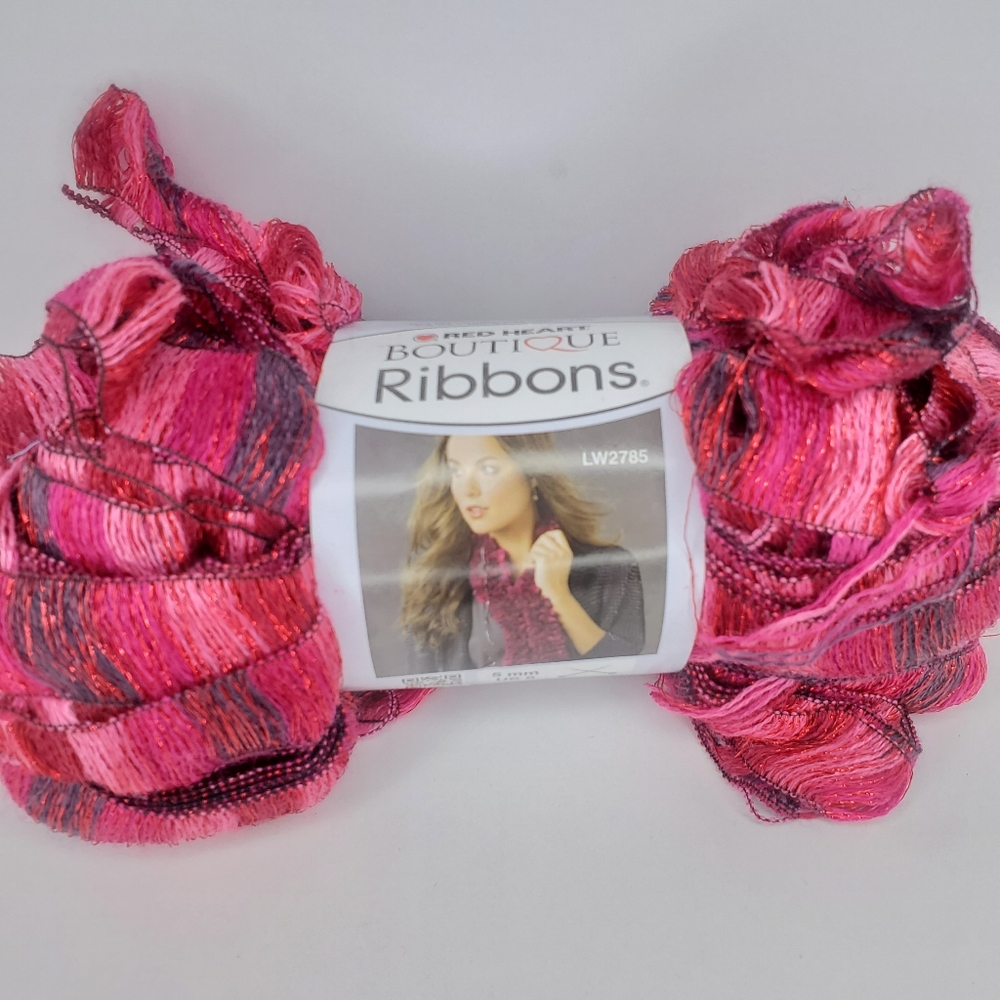 Red Heart Boutique Ribbons  Rosebud Yarn 3.5 oz. 42‎ yds Skein Red Pink
